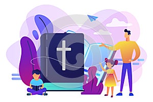 Religious summer camp concept vector illustration.