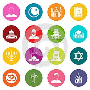 Religious symbol icons many colors set