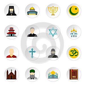 Religious symbol icons set, flat style