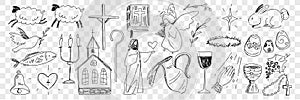 Religious symbols from bible doodle set