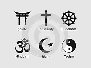 Religious symbols icon set. Vector illustration, flat design