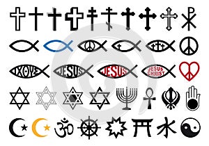 Religious symbols, religion signs, vector set