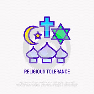 Religious tolerance thin line icon, interfaith respect. Modern vector illustration of peace and understanding between islam,