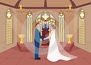 Religious wedding ceremony flat color vector illustration