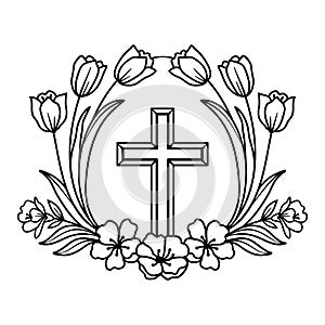 Religious wreath with cross, Vector Flower Cross, Faith Cross
