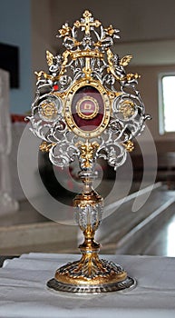 Reliquary with blood of St. Matthew, Stitar st. Matthew church detail, Slavonia, Croatia photo