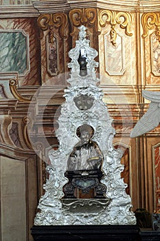 The reliquary with the relics of St. Ignatius Loyola, main altar in the Church of Saint Catherine of Alexandria in Zagreb