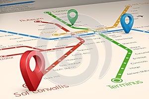 Relistic abstract blured map of subway routes in perspective vi