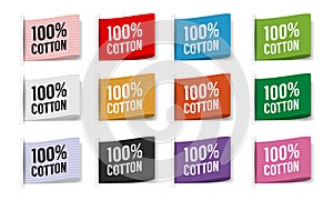 Relistic fabric labels colors set collection on white background vector