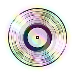 Relistic Iridescent Gramophone Vinyl LP Record Template Isolated on White Background photo