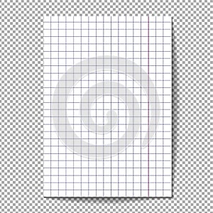 Relistic white sheet of paper in a cage on a transparent background. Isolated vector object. EPS 10