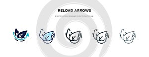 Reload arrows icon in different style vector illustration. two colored and black reload arrows vector icons designed in filled,