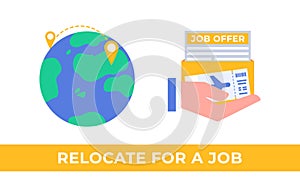 Relocate for a job banner wit globe