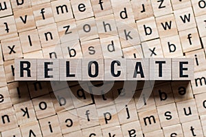 RELOCATE word written on wood block