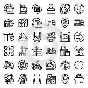 Relocation icons set, outline style