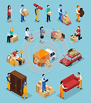 Relocation Service Isometric Icons