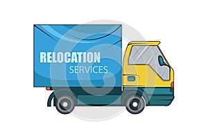 Relocation service. Moving concept. Cargo Truck is transporting. Delivery freight truck illustration. Transport company