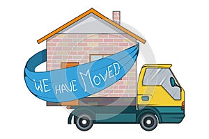 Relocation service. Moving concept. Cargo Truck is transporting. Delivery freight truck illustration. Transport company