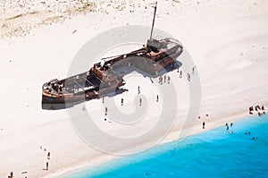 Remainder of wrecked ship in Shipwreck bay, Zakynthos island, Greece photo