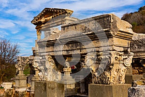 Remained elements of Nymphaeum Traiani in ancient Ephesus city, Turkey