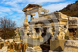 Remained elements of Nymphaeum Traiani in ancient Ephesus city, Turkey