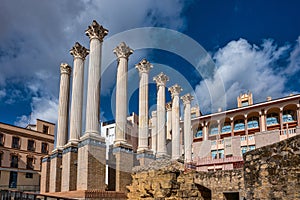 Remaining columns of the Roman temple, templo romano of Cordoba, Spain