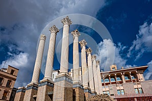 Remaining columns of the Roman temple, templo romano of Cordoba, Spain photo