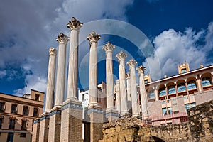 Remaining columns of the Roman temple, templo romano of Cordoba, Spain photo