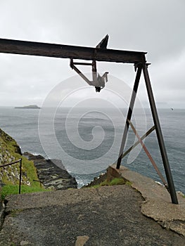 Remaining construction of a lifting system in Gásadalur village, Vágar, Faroe Islands