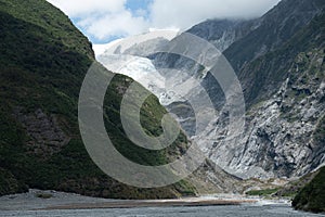 The remaining glacier on the mountain in Franz Josef Glacier, Westland National Park, West Coast of New Zealand