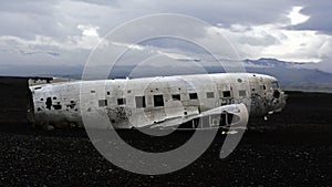 Abandoned plane wreck DC3, Solheimasandur beach, Iceland photo