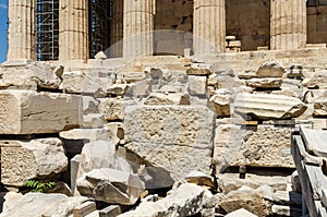 Remains of ancient buildings in the Acropolis of Athens