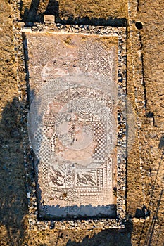 Remains of an ancient Byzantine 4-5th century mosaic floor and basillica from an early Christian church