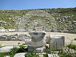 Remains of the Ancient Greek Theater at Archaeological Site of Delos, Delos Island, Greece