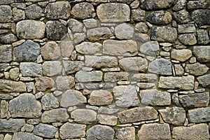 Remains of Ancient Inca Stone Wall in Machu Picchu, UNESCO World Heritage Site in Cusco Region, Peru