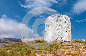 Remains of an ancient windmill in Amorgos, Greece.