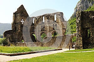 Remains of Aulps Abbey, Saint-Jean-d`Aulps, Haute-Savoie, French Alps
