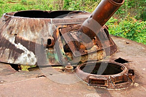 The remains of a bombed out Russian tank in northern Loas