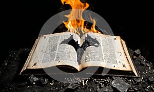 Charred Book Amidst Ashes