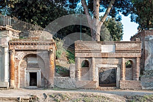 Remains of bricks graves at necropoli of Pompeii, Italy photo