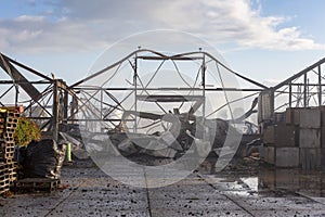 The remains of a burned warehouse in Voorhout