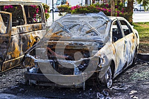 Remains of a car destroyed by fire accident