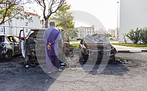 Remains of a car and van destroyed by fire accident