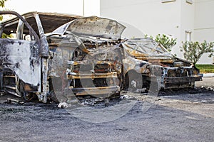 Remains of a car and van destroyed by fire accident
