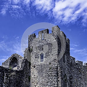 Remains of Chepstow Castle at Chepstow, Monmouthshire, Wales, UK