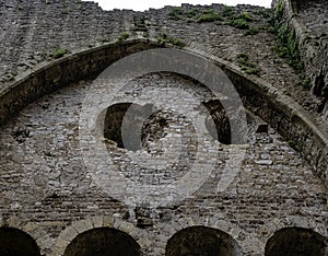 Remains of Chepstow Castle at Chepstow, Monmouthshire, Wales, UK