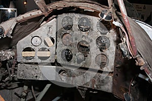 Remains of the cockpit of a crashed world war two fighter
