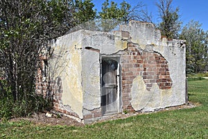 Remains of a concrete old bank building