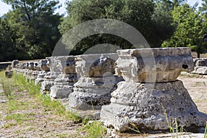 Remains of a Corinthian column in Olympia, Greece