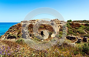 Remains of the crusader fortress in Apollonia National Park, Israel